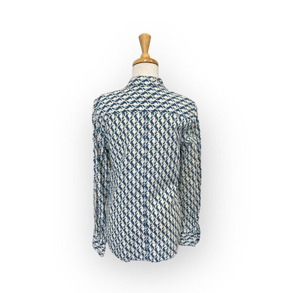J Crew Boy Shirt Size 2 Blue Seahorse Print Button Down - Picture 3 of 8